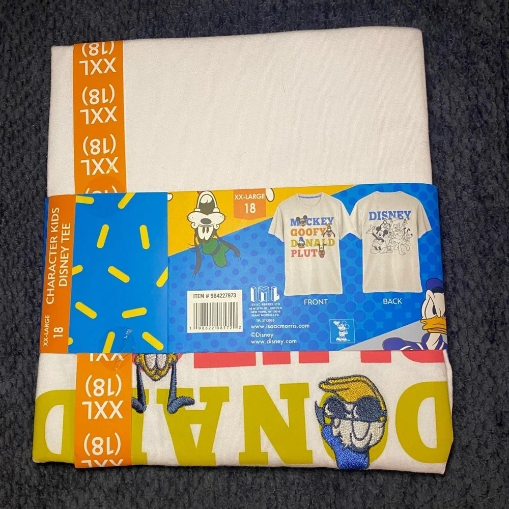 Disney Mickey Goofy Donald Pluto Kids Character Graphic Tee XXL 18 Gray NWT‎